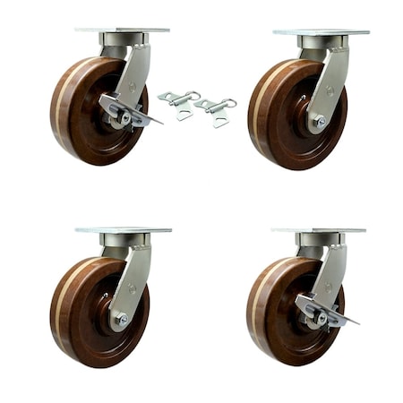 Service Caster 10'' Heavy Duty High Temp Phenolic Swivel Caster Set 2 Swivel Locks 2 Brakes, 4PK CRAN-SCC-KP92S1030-PHRHT-BSL-2-SLB-2